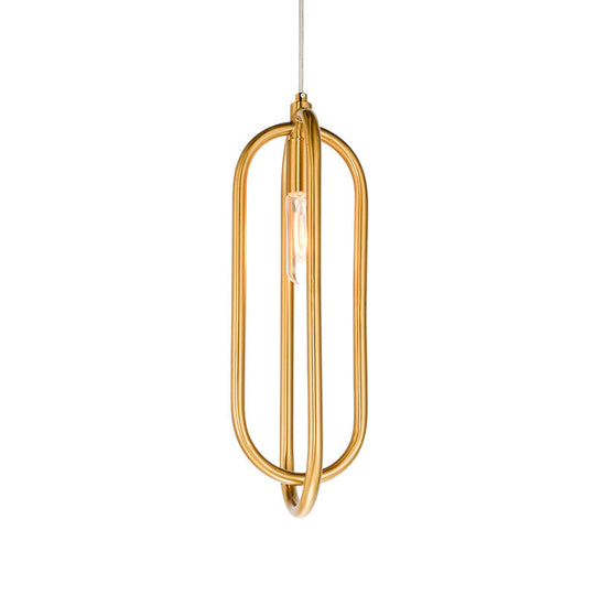 Modern Brass Oval Down Lighting Pendant For Living Room - 1 Light Metal Suspension
