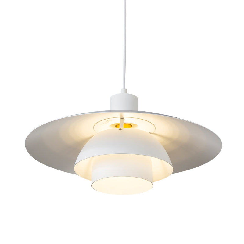 Contemporary Metal Pendant Lamp - 3-Tiered, 1-Light, White
