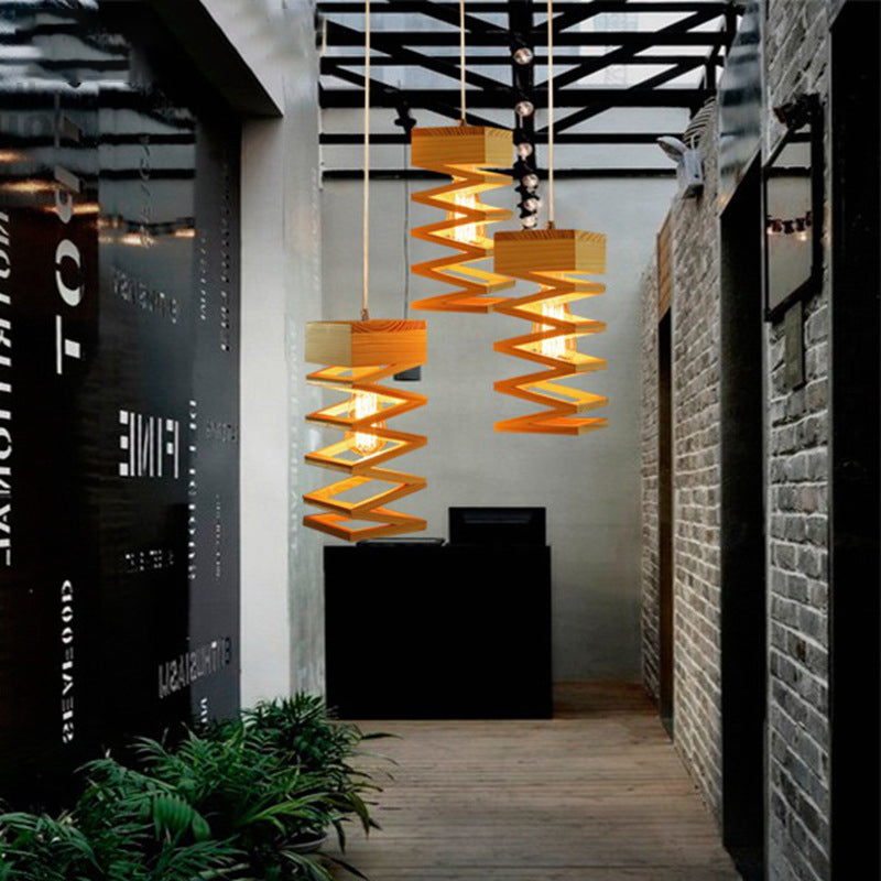 Modern Wood Pendant Light In Beige For Living Room Ceiling - Head Frame Fixture