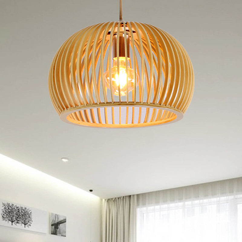 Japanese Wood Domed Pendant Lamp - Beige Ceiling Light For Living Room 13/18 Wide / 13