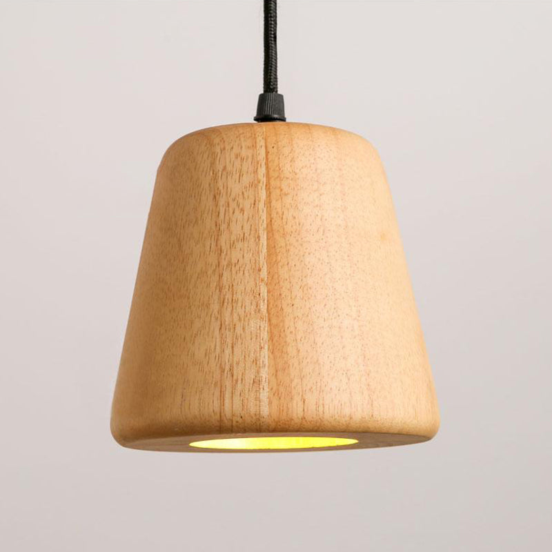 Asian Beige Conical Hanging Light Fixture With Wood Shade - Ceiling Lighting Single Bulb