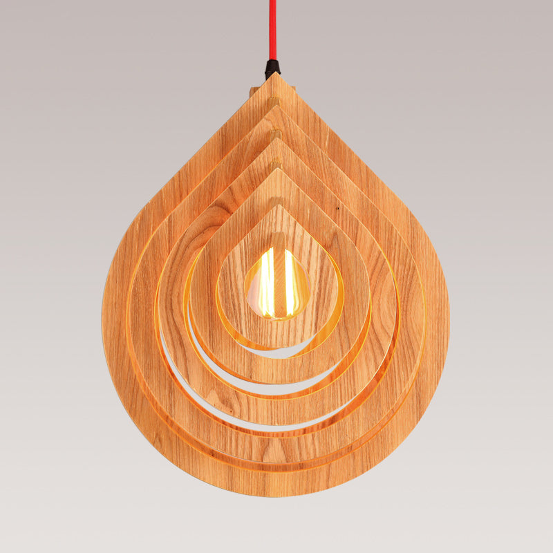Asia Beige Wood Droplet Ceiling Light - Elegant Living Room Lighting Fixture
