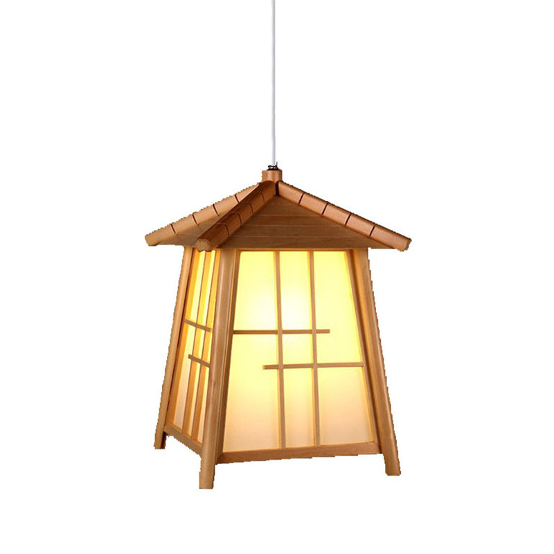 Bamboo House Chinese Hanging Lamp: Wooden 1-Head Ceiling Pendant Light For Tearoom