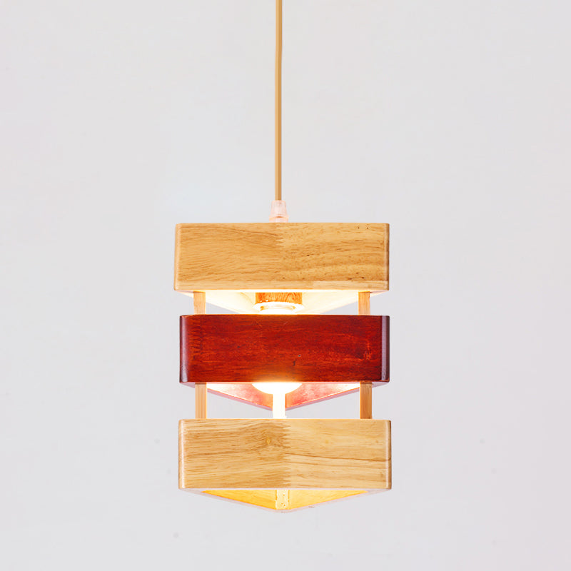 Beige Triangle Wood Shade Ceiling Pendant Lamp - Asian Style