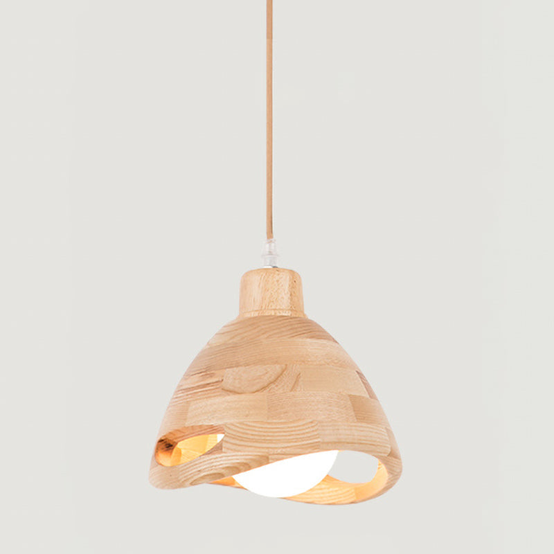 Modern Wood Shade Pendant Light Fixture With Flared Beige Design