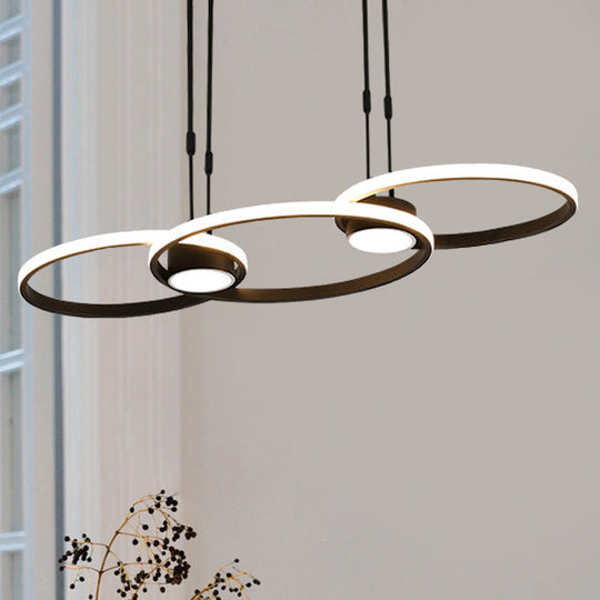 Contemporary Black Led Pendant Chandelier - Ring Metal Hanging Light In Warm/White / White