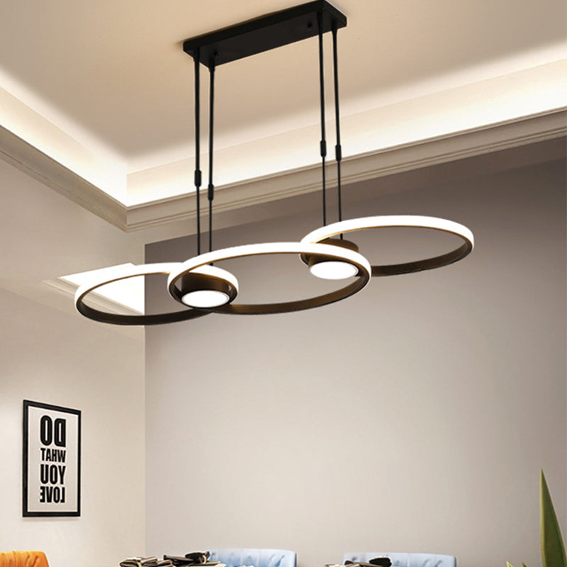 Contemporary Black LED Pendant Chandelier - Ring Metal Hanging Light, Warm/White Illumination