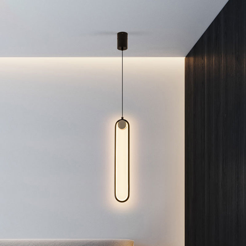 Minimalist Led Oval Metallic Pendulum Pendant In Natural Light - Black Hanging Ceiling