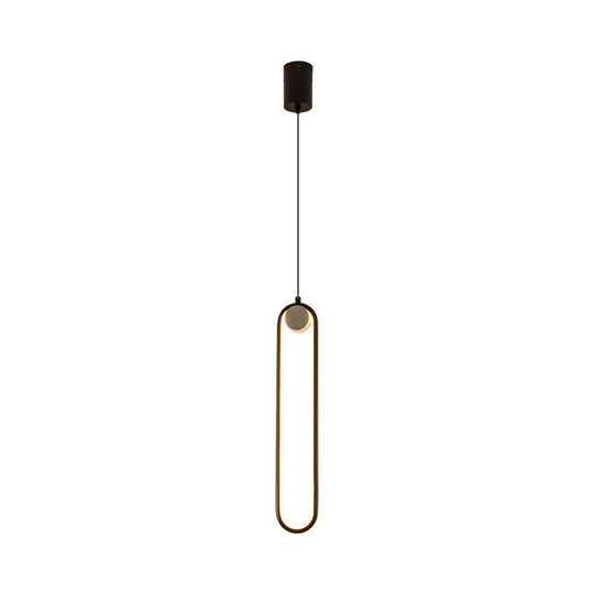 Minimalist Led Oval Metallic Pendulum Pendant In Natural Light - Black Hanging Ceiling