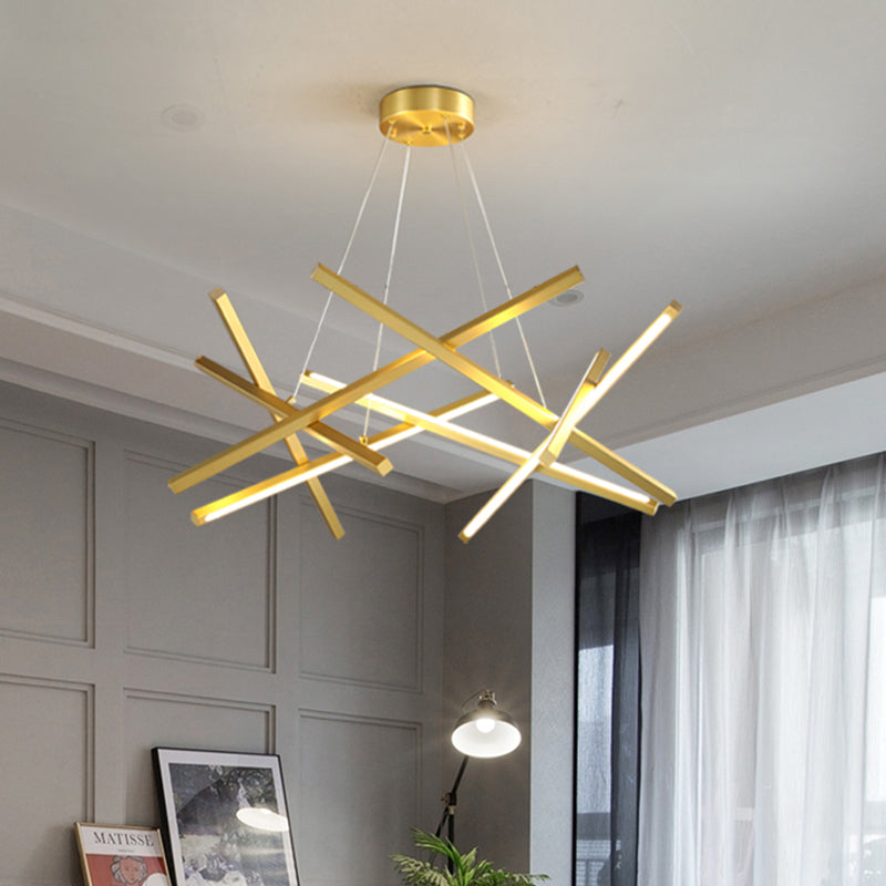 Modern Acrylic Crossed Chandelier Led Pendant Black/Gold Ceiling Lamp Available In 25.5/33.5 Width