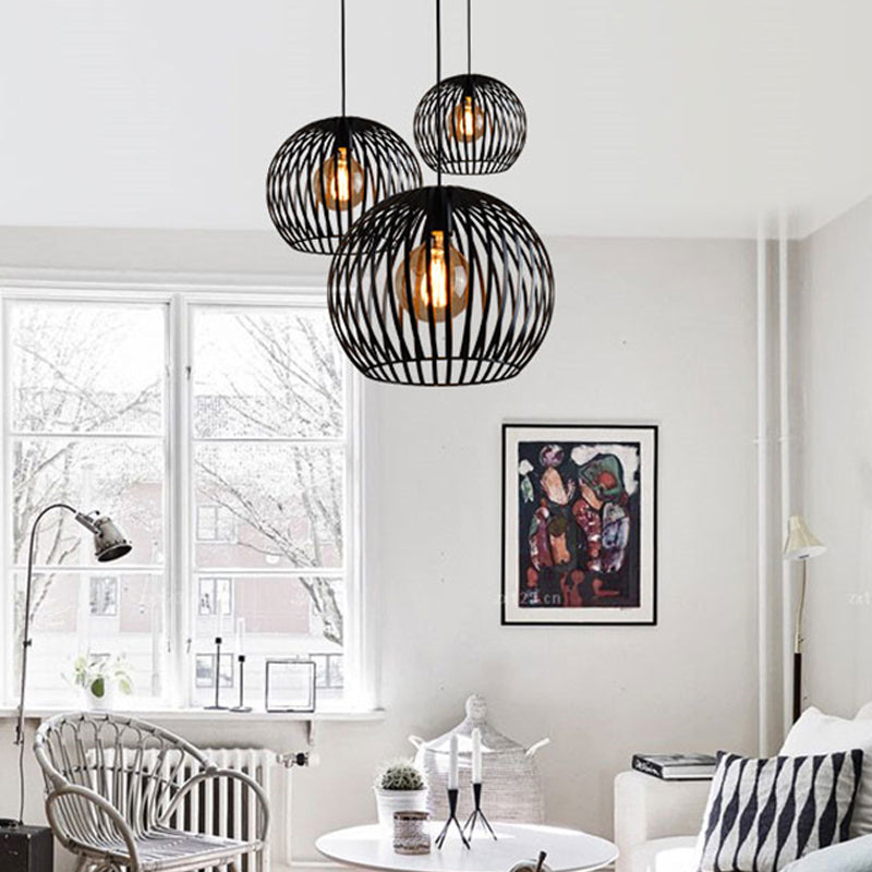 Contemporary Metal Spherical Hanging Pendant - 7/12/14 Wide 1 Head Black/White