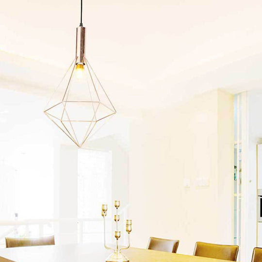 Contemporary Rose Gold Geometric Pendant Light Kit - 1 Bulb Metal Hanging Lighting