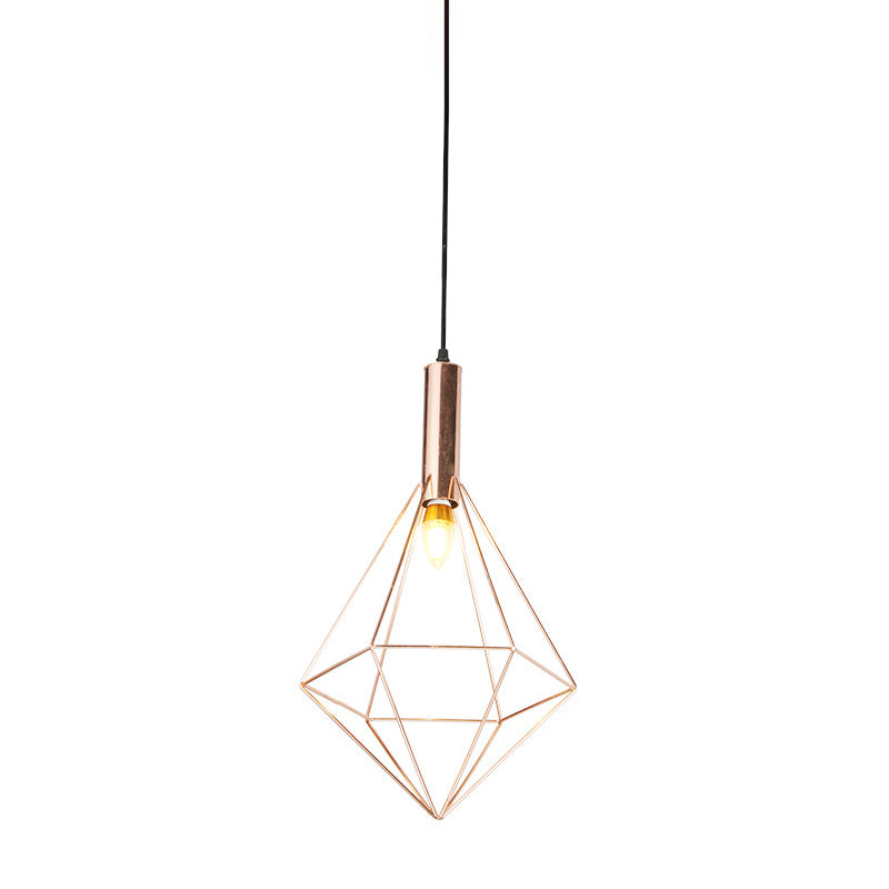 Contemporary Rose Gold Geometric Pendant Light Kit - 1 Bulb Metal Hanging Lighting