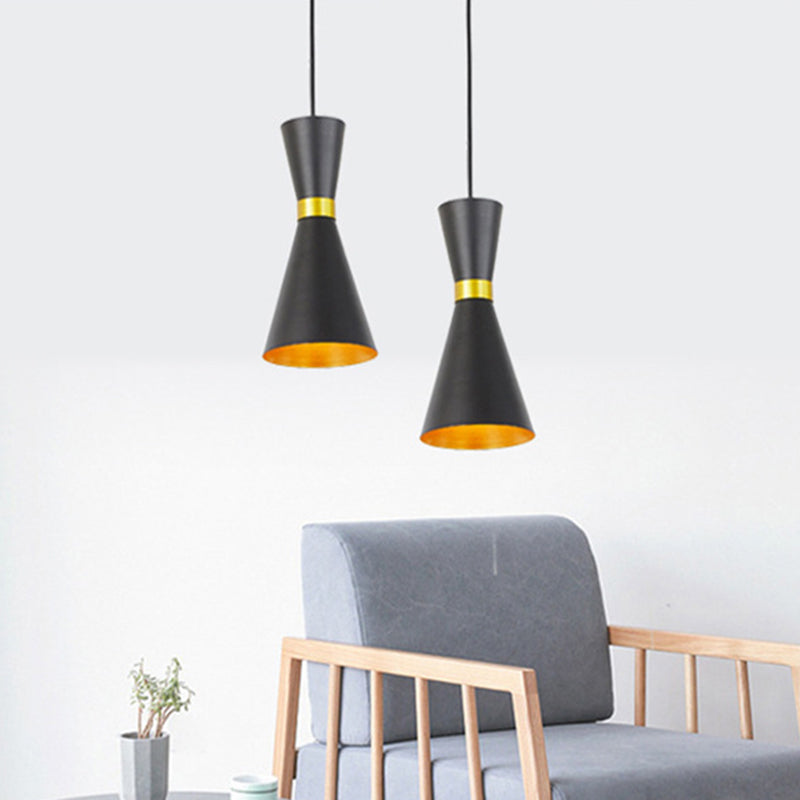 Modern Tapered Pendant Ceiling Lamp in Black/White - Metal, 1 Bulb Suspension Lighting