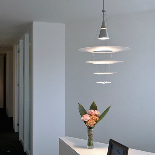 Contemporary Silver Acrylic Ceiling Suspension Lamp - 1 Head Circular Hanging Light