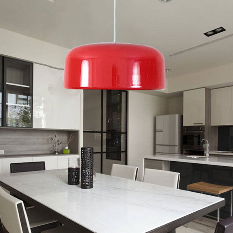 Contemporary Metal Red Hanging Light Fixture - Round Ceiling Lighting, 14"/19"/23.5" Wide