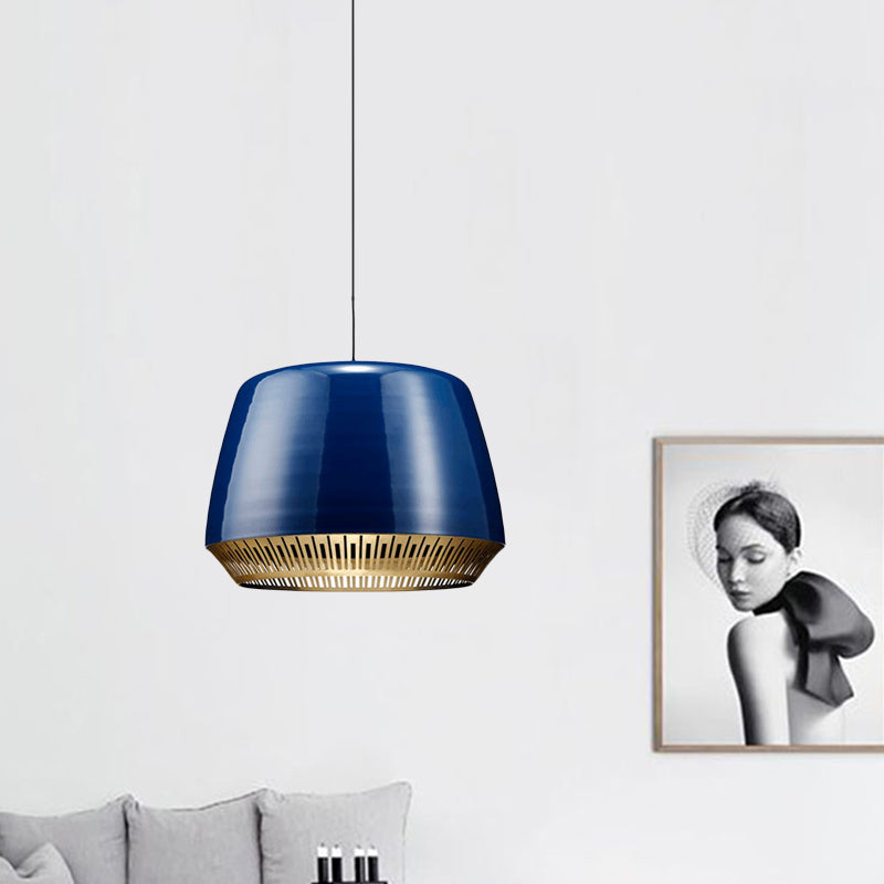 Modernist Metal Round Pendant Light, 12"/14" Wide, Blue Ceiling Suspension Lamp