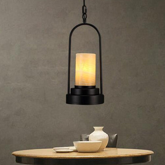 Stylish Farmhouse Cylinder Restaurant Suspension Lighting: Marble 1-Light Bronze/Black Ceiling