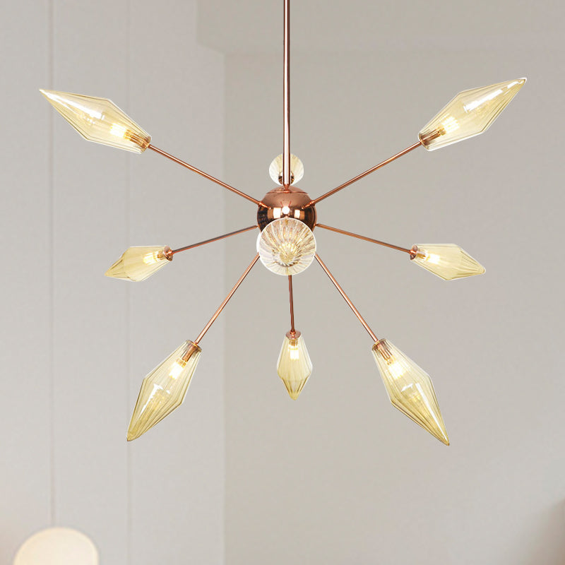 Industrial Diamond Glass Chandelier Lamp With Starburst Design - 9/12/15 Lights 9 / Amber