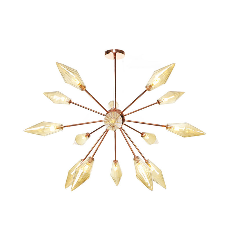 Industrial Diamond Glass Chandelier Lamp With Starburst Design - 9/12/15 Lights 15 / Amber