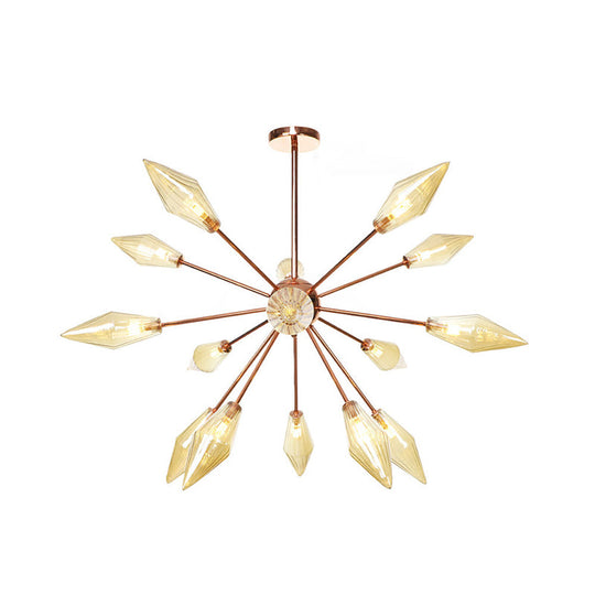 Industrial Diamond Glass Chandelier Lamp With Starburst Design - 9/12/15 Lights 15 / Amber