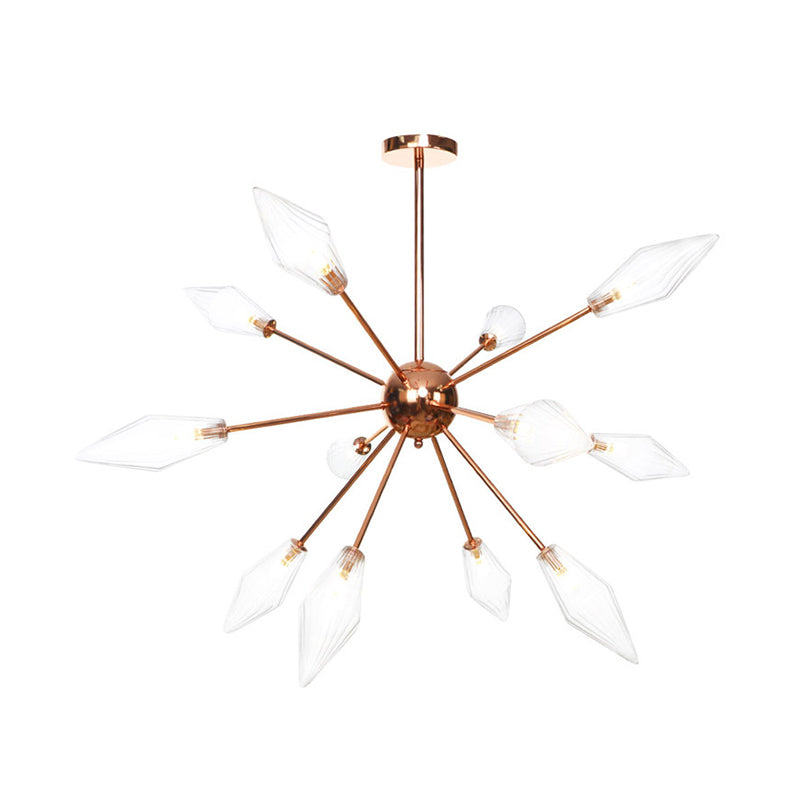 Industrial Diamond Glass Chandelier Lamp - 9/12/15 Lights - Hanging Ceiling Fixture with Starburst Design - Amber/Clear