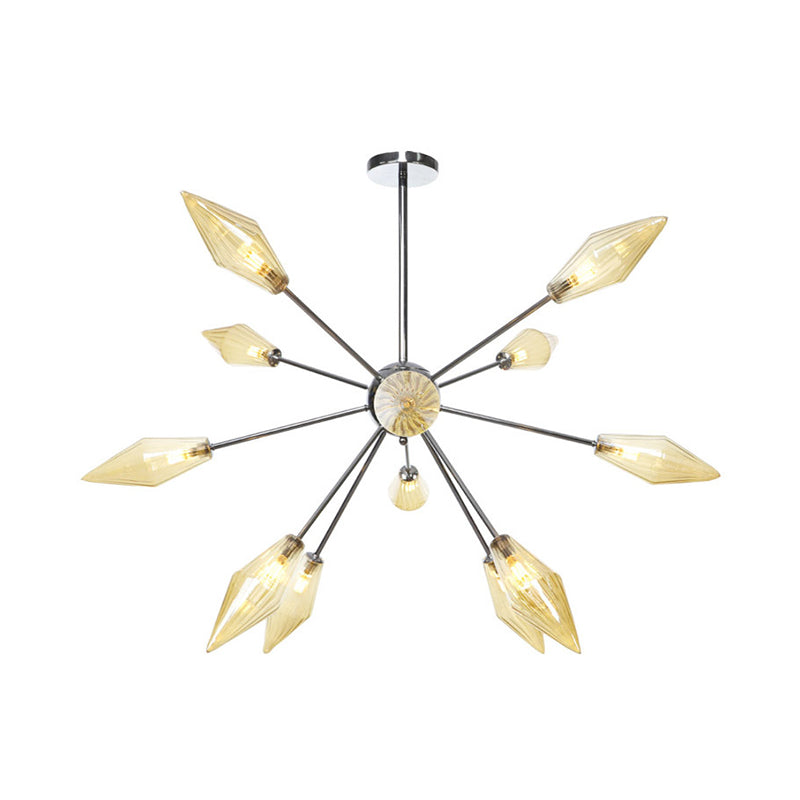 Industrial Amber/Clear Pendant Chandelier with Diamond Glass Shade - 9/12/15 Lights - Living Room Hanging Lamp
