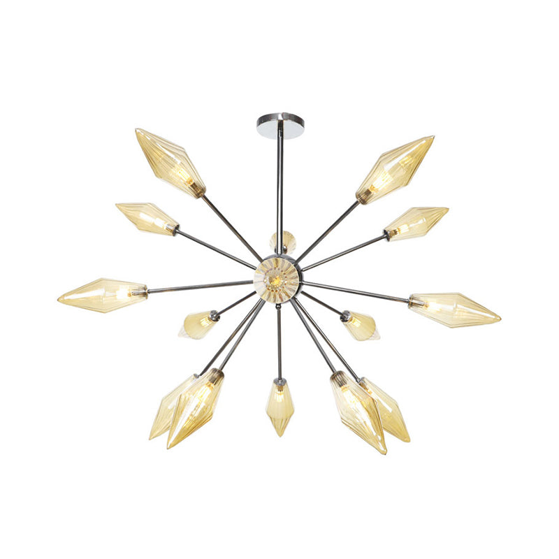 Industrial Amber/Clear Pendant Chandelier with Diamond Glass Shade - 9/12/15 Lights - Living Room Hanging Lamp