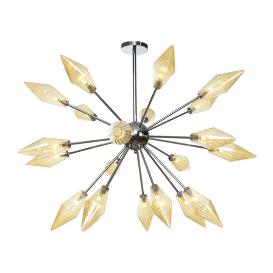 Industrial Amber/Clear Pendant Chandelier Lamp With Diamond Glass Shade - 9/12/15-Light For Living
