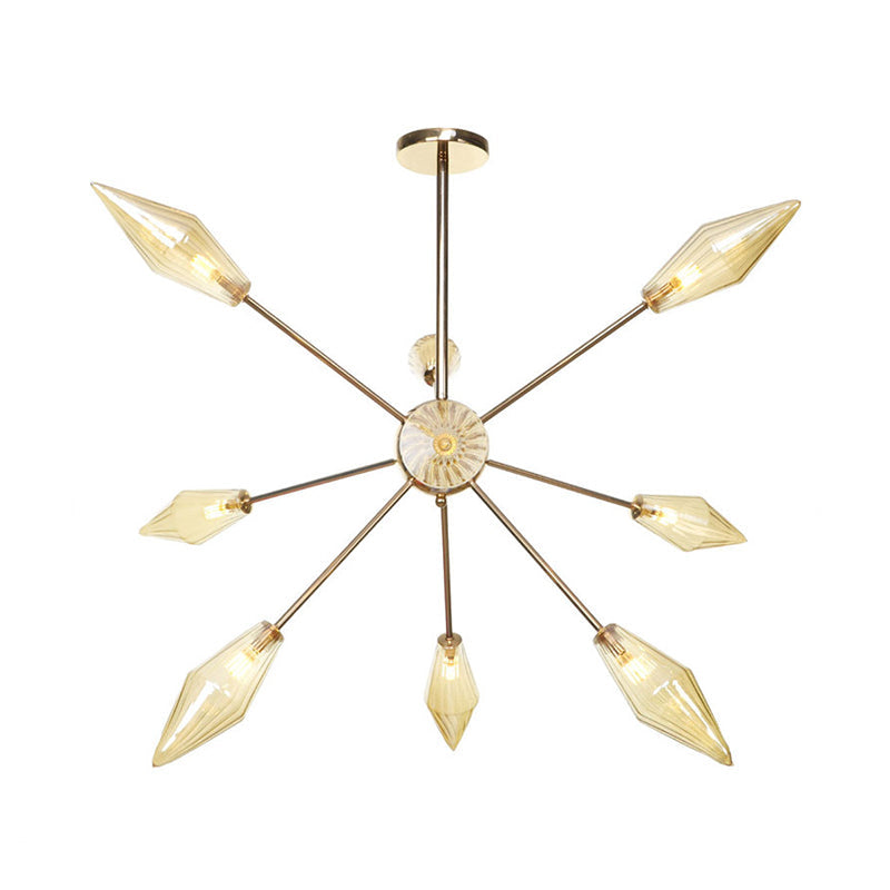 Industrial Stylish Diamond Shape Chandelier Light - 9/12/15-Head Indoor Hanging Fixture with Amber/Clear Glass