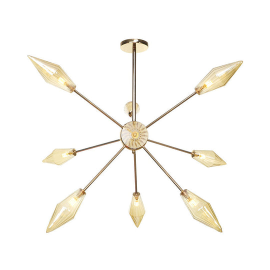 Stylish 9/12/15-Head Diamond Shape Indoor Hanging Chandelier - Amber/Clear Glass Industrial Ceiling