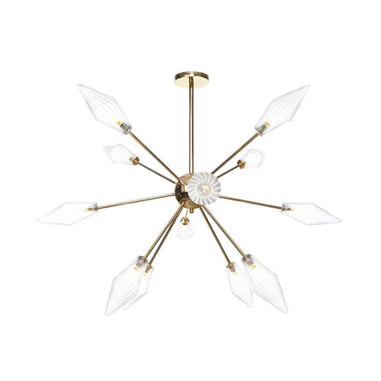 Industrial Stylish Diamond Shape Chandelier Light - 9/12/15-Head Indoor Hanging Fixture with Amber/Clear Glass