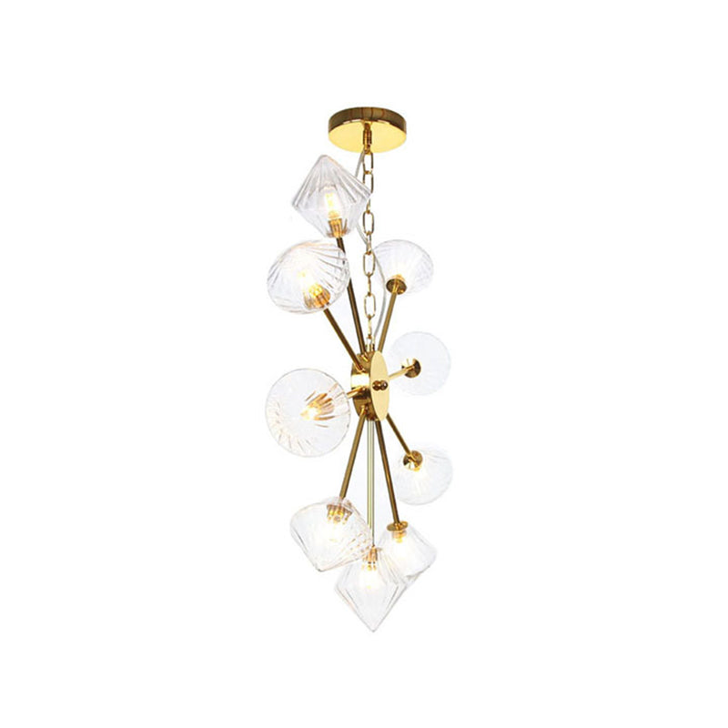 Diamond Shade Hanging Industrial Chandelier Lamp With Amber/Clear Glass - 6/9/12 Heads