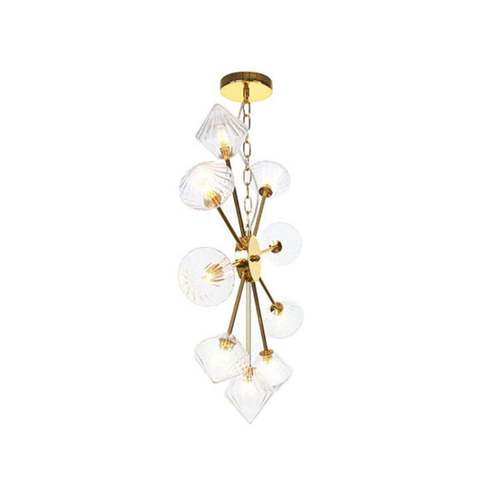 Diamond Shade Hanging Industrial Chandelier Lamp With Amber/Clear Glass - 6/9/12 Heads