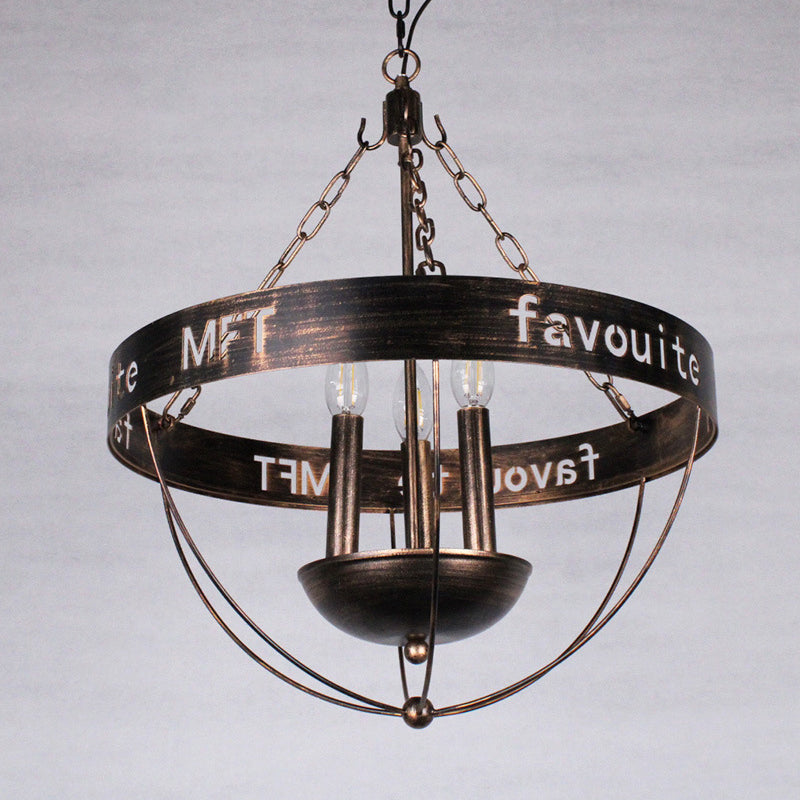 Farmhouse Style Antique Bronze Metal Chandelier - 3-Light Candle Hanging Fixture