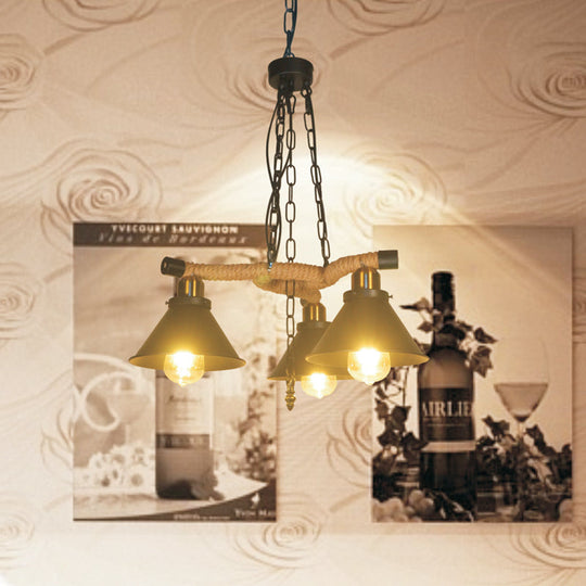 Industrial Metal Cone Chandelier with 3/6 Lights in Black - Living Room Pendant Light