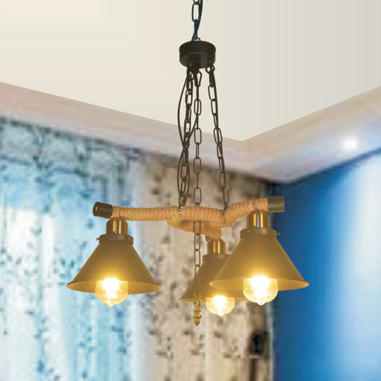 Industrial Metal Cone Chandelier With 3/6 Lights Black Pendant Light For Living Room