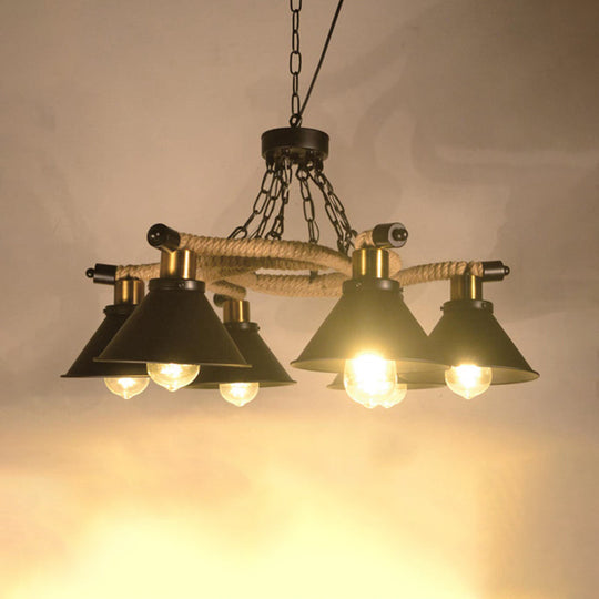 Industrial Metal Cone Chandelier With 3/6 Lights Black Pendant Light For Living Room 6 /