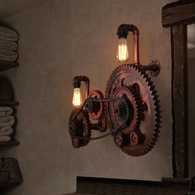 Industrial Weathered Copper Sconce With 2 Lights For Living Room Wall Lighting