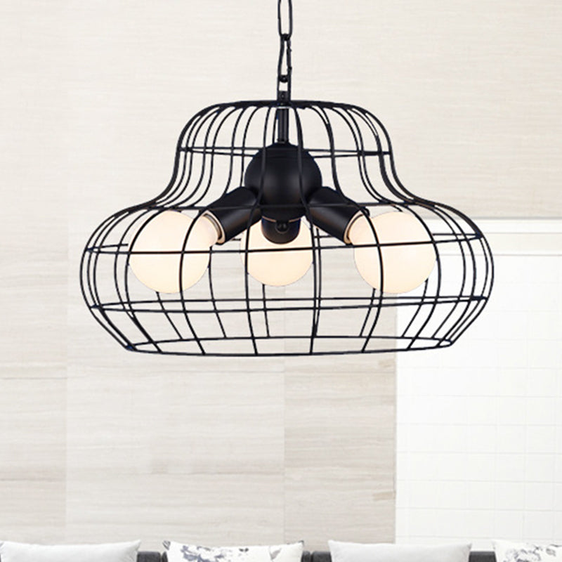 Vintage Metal Black Chandelier Pendant With 3 Lights - Stylish Lighting For Living Room