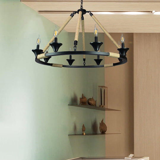 Farmhouse Metal Chandelier with 8 Lights - Black Candle-Style Lighting for Living Room Ceiling