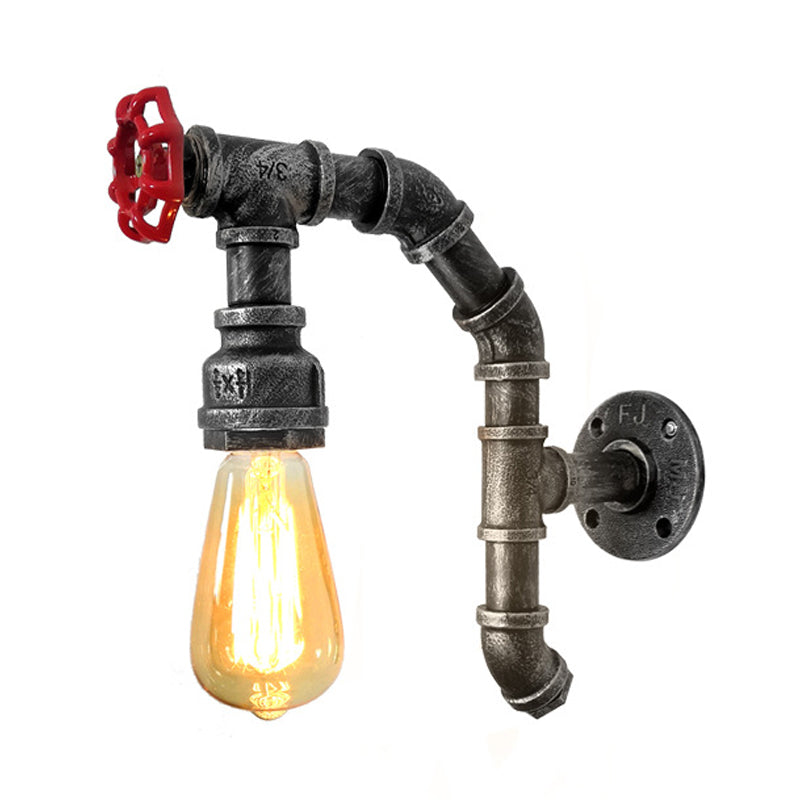 Bare Bulb Wall Sconce: Vintage Metal Pipe Light For Dining Room In Aged Silver/Copper Silver