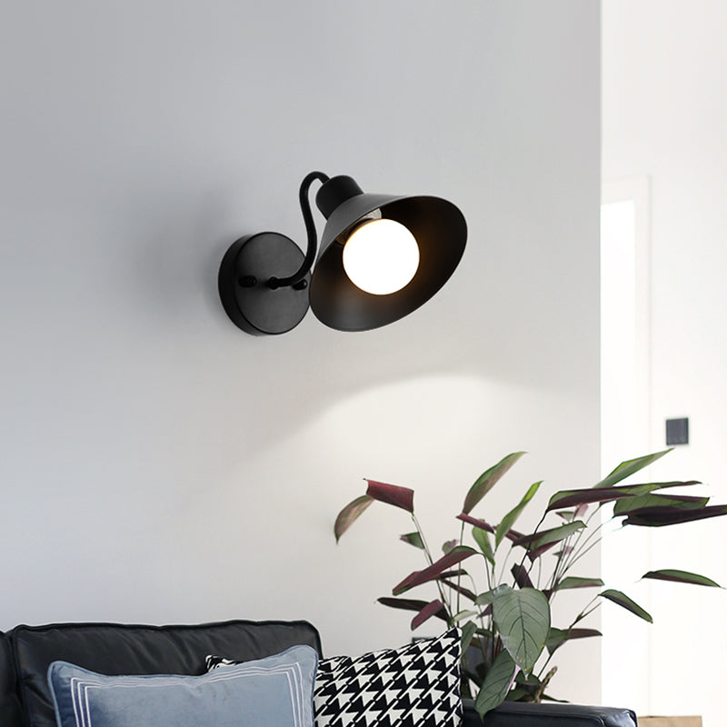 Industrial Style 1-Light Bedroom Wall Lamp With Cone Metal Shade - White/Black Sconce Fixture