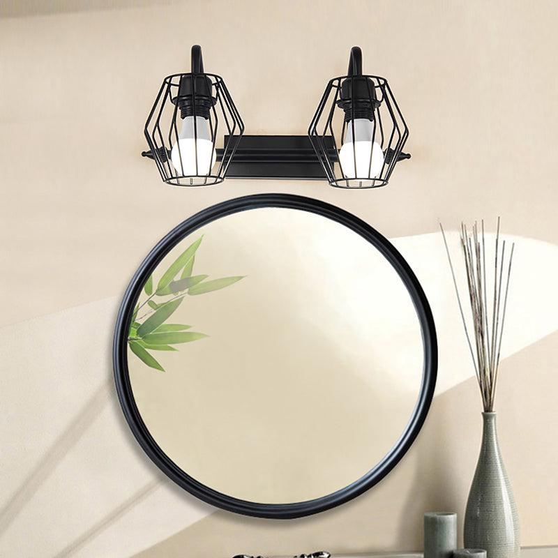 Industrial Metal Caged Wall Mount Sconce Light - 2/3 Lights For Living Room In Black/White 2 / Black