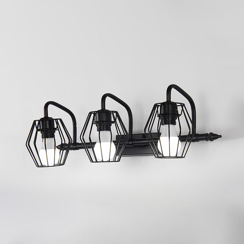 Industrial Metal Caged Wall Mount Sconce Light - 2/3 Lights For Living Room In Black/White