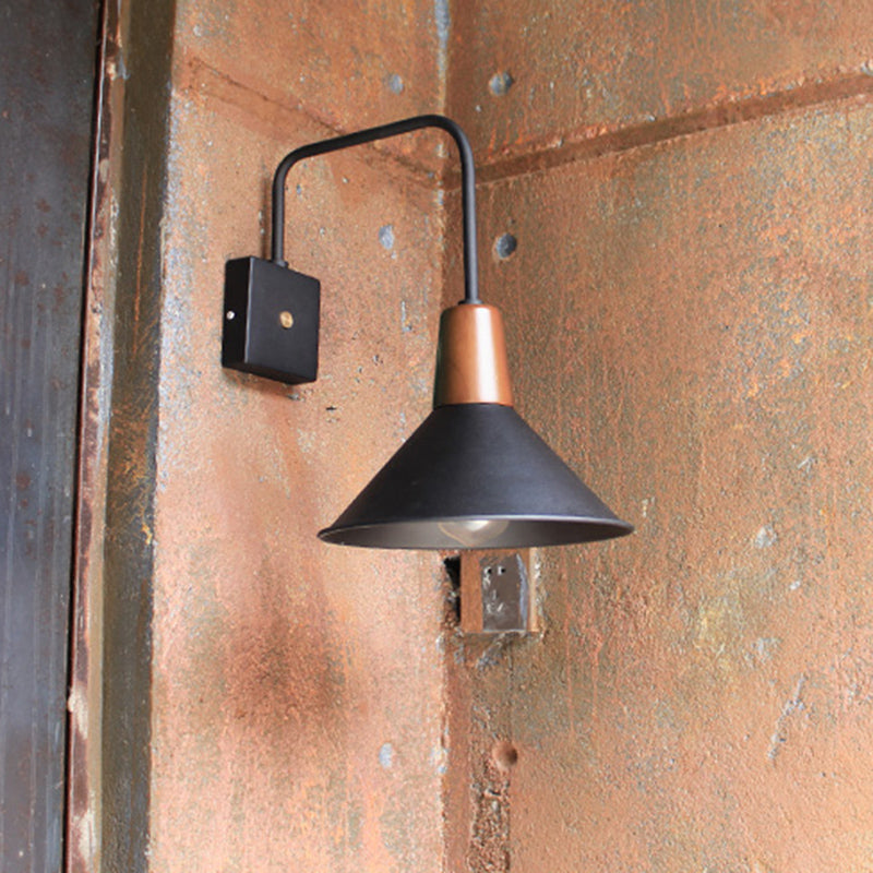Metal Wall Mounted Industrial Style Black Conical Sconce - Bedroom Lighting