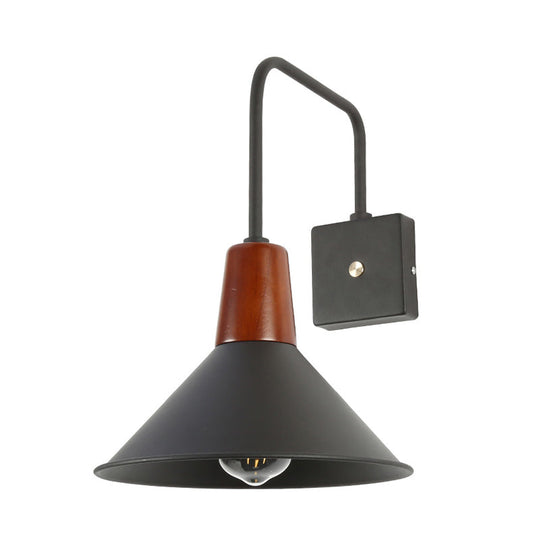 Metal Wall Mounted Industrial Style Black Conical Sconce - Bedroom Lighting