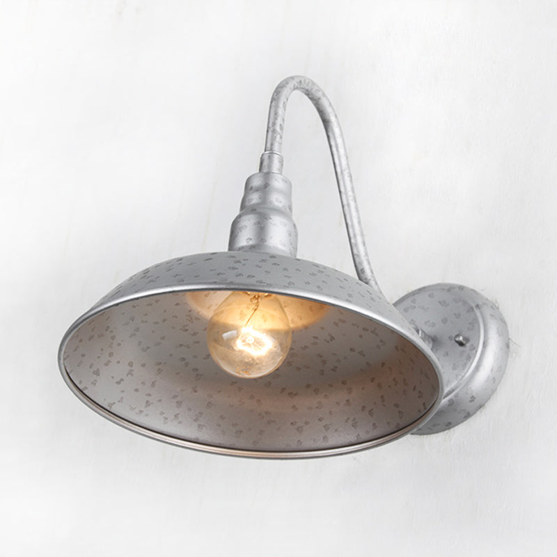 Industrial Silver Metal Outdoor Wall Sconce - 10/14 Wide 1-Light Domed Fixture