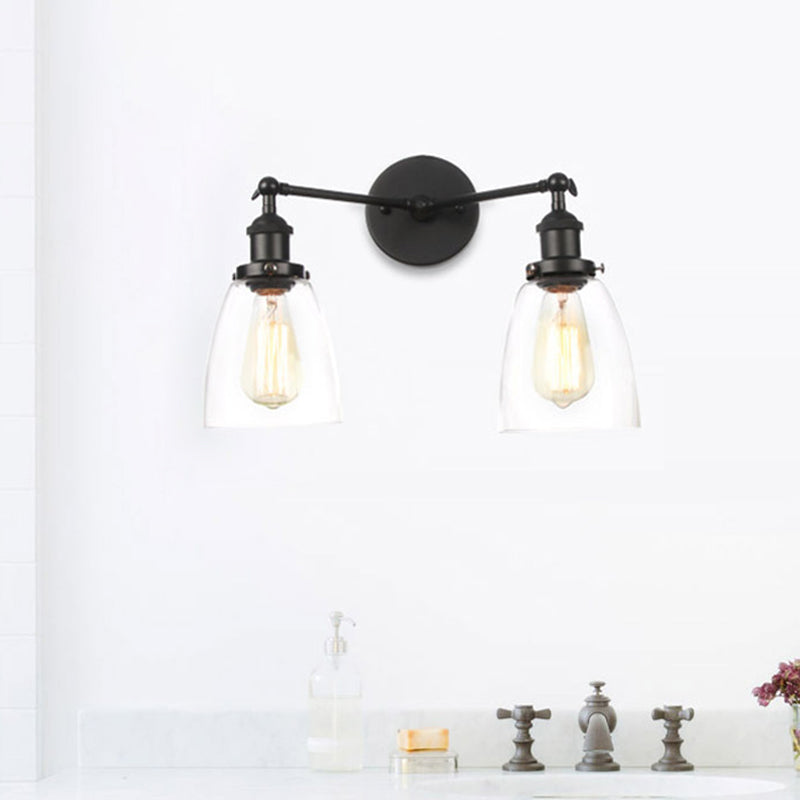 Modern Tapered Glass Wall Lamp - 2-Light Industrial Sconce Lighting In Black/Bronze/Brass Black