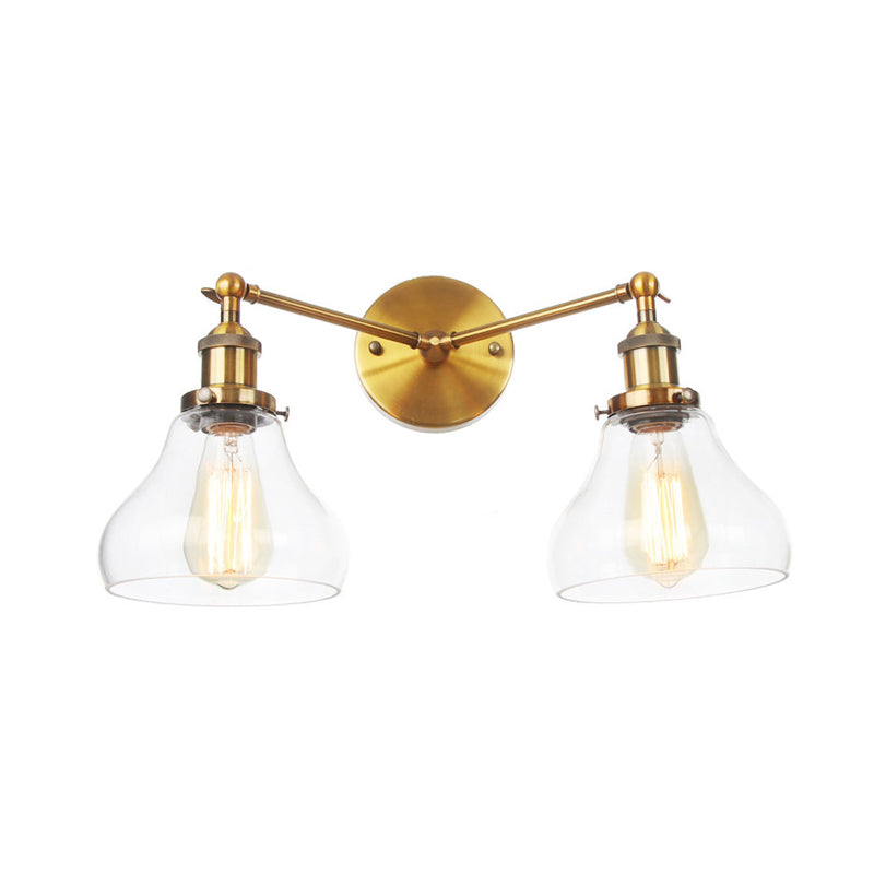 Industrial Style 2-Light Wall Sconce Lamp - Clear Glass With Black/Brass/Bronze Finish